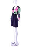 Leonard Black with Pink and Green Floral Print Dress - BOUTIQUE PURCHASE PRICE
