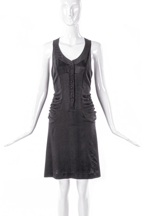 Balenciaga Black Silk Snakeskin Print Shirt Dress