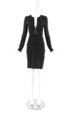 Mugler Black Jersey Bodycon Dress with Round Zipper Detail - BOUTIQUE PURCHASE PRICE