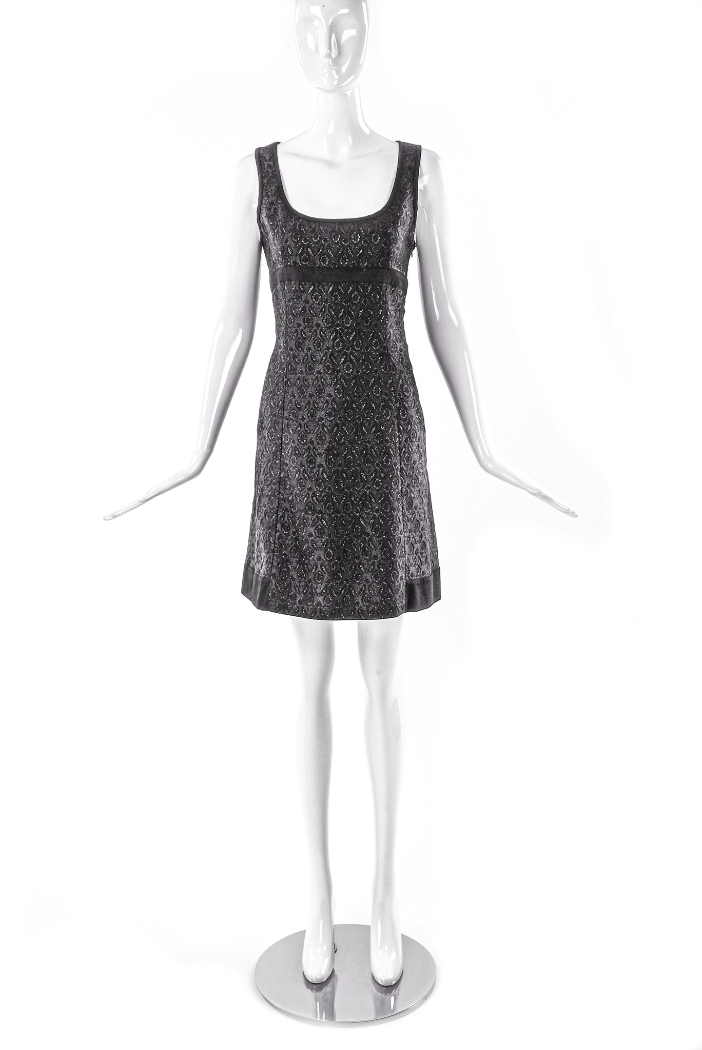 Miu Miu Black Shine Brocade Mini Shift Dress Miu Miu Black Shine Brocade Mini Shift Dress