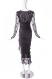 Emanuel Ungaro Black Ruched Cocktail Dress with Lace Long Sleeves - BOUTIQUE PURCHASE PRICE