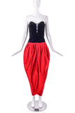 Vicky Tiel Black Velvet Bodice and Red Satin Tulip Gown Dress
