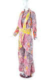 As Four Multi Color Pink Yellow Floral Lace Dress Coat with Kimono Belt