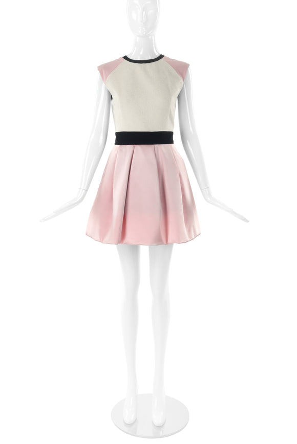 Fausto Puglisi Cream and Pink Satin Fit and Flare Dress - BOUTIQUE PURCHASE PRICE