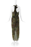 Krizia Green Camouflage Silk Print Halter Wrap Dress