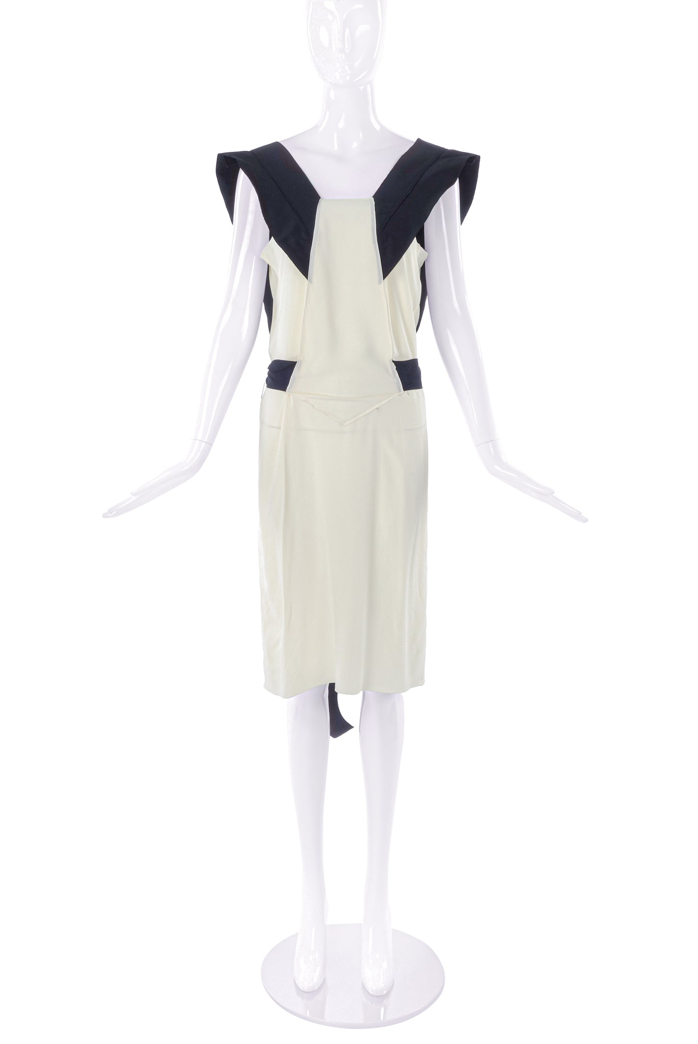 Miu Miu Cream Shift Dress with Black Structured Shoulder Details SS200 PaumLosAngeles Miu Miu Cream Shift Dress with Black Structured Shoulder Details SS200 PaumLosAngeles