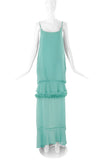 Richard Nicoll Seafoam Green Chiffon Slip Dress Gown with Ruffles