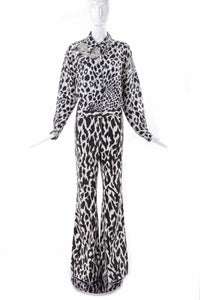 Céline Black and Ivory Abstract Animal Print Wide Leg Trouser