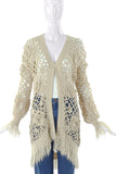 Fiorucci Cream Floral Oversized Crochet Cardigan with Fringe - BOUTIQUE PURCHASE PRICE