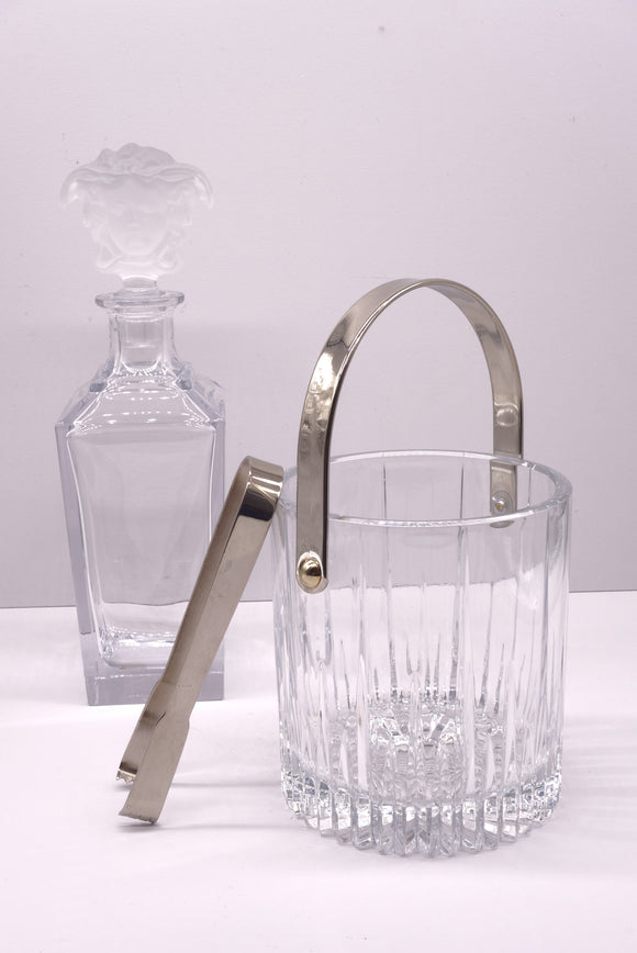 Vintage Crystal Glass and Chrome Ice Bucket