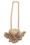 Pauline Trigère Necklace on a Gold Chain with Gold Floral Pendent and Chain Charm Fringe