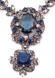 Lanvin Crystal and Sapphire Blue Costume Necklace with Geometric Crystal Pendent