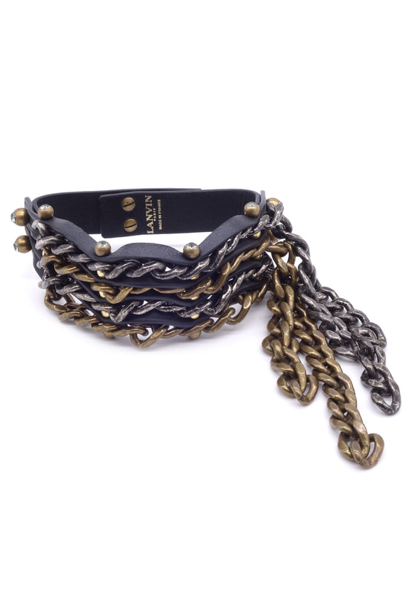 Lanvin Gunmetal Gold Bronze Biker Chain Choker Necklace Fall 2014