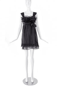 black chiffon babydoll dress J Crew Womens Black Chiffon Babydoll Dress 100% Silk Plunge Neckline Size 0
