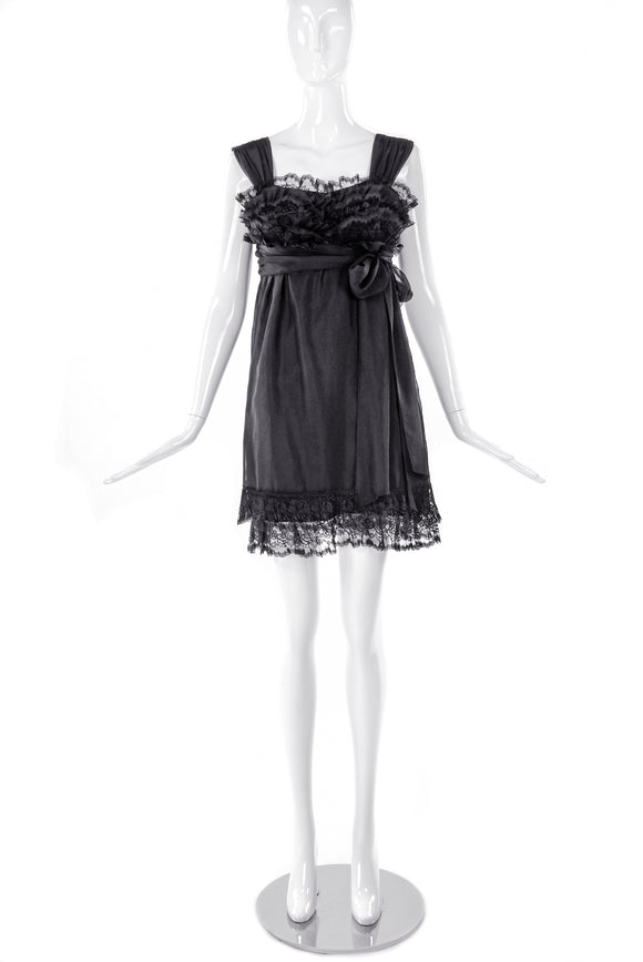 anna sui black lace dress ANNA SUI lace mini Dress Black v neck Sleeveless Size 8 cocktail party lbd