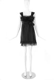 Anna Sui Black Chiffon Baby Doll Dress with Bow and Lace - BOUTIQUE PURCHASE PRICE