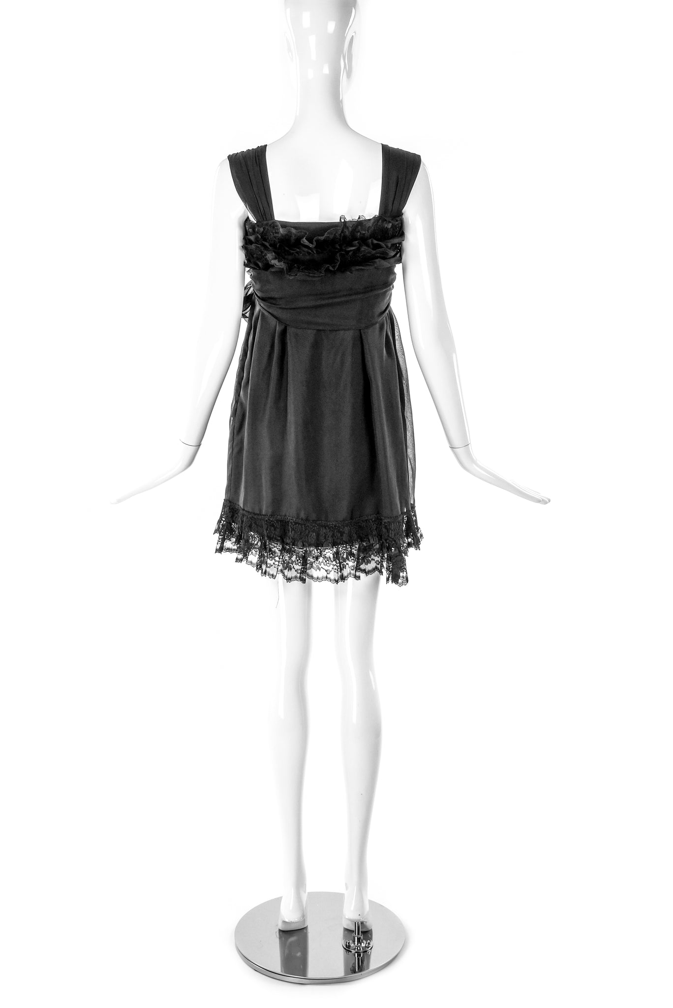 Anna Sui Black Chiffon Baby Doll Dress with Bow and Lace - BOUTIQUE PU PaumLosAngeles Anna Sui Black Chiffon Baby Doll Dress with Bow and Lace - BOUTIQUE PU PaumLosAngeles