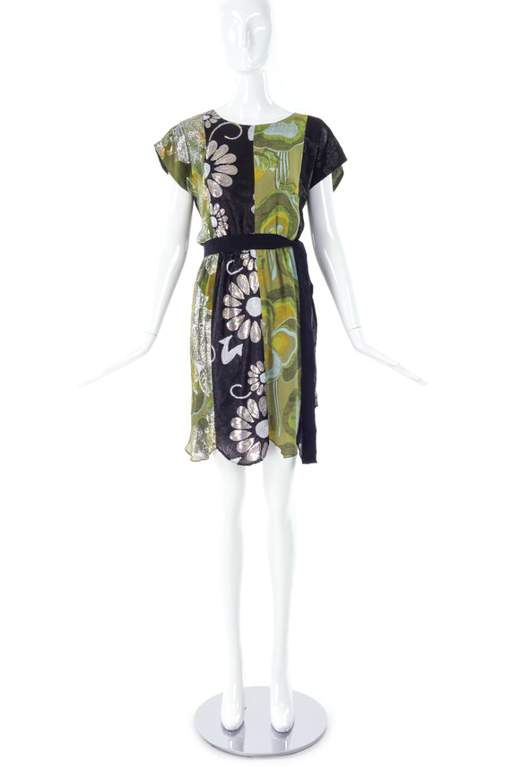 Anna Sui Green Lame and Black Sequin Floral Day Dress - BOUTIQUE PURCH PaumLosAngeles Anna Sui Green Lame and Black Sequin Floral Day Dress - BOUTIQUE PURCH PaumLosAngeles