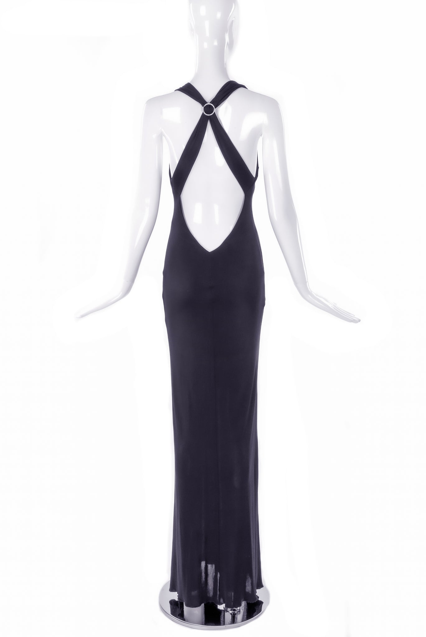 versace black dress 90s Rare Gianni Versace 90s Halter Neck Draped Black Dress