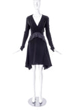 Balenciaga Black Silk Crepe Long Sleeve Dress with Satin Tier Detail