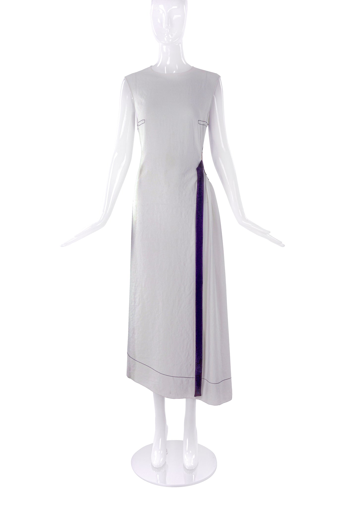loewe white dress Loewe White Creme Linen Dress with Circular Leather Stencil Detail and – PauméLosAngeles