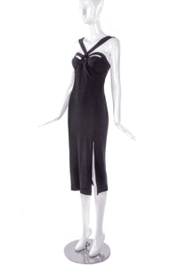Tadashi Black Sexy Cut Out Cross Bra High Slit "Versace" Style Dress