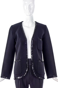Yves Saint Laurent Tricot Rib Knit Cardigan with Sequin Trim - BOUTIQUE PURCHASE PRICE