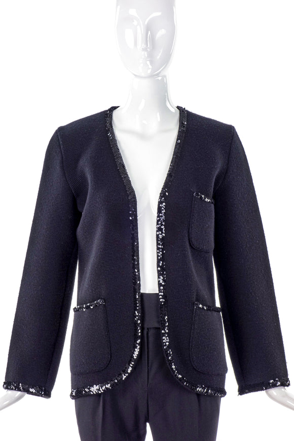 Yves Saint Laurent Tricot Rib Knit Cardigan with Sequin Trim - BOUTIQUE PURCHASE PRICE