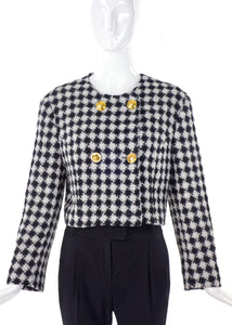 Versace Jeans Couture Bouclé Houndstooth Jacket with Gold Medusa Buttons - BOUTIQUE PURCHASE PRICE