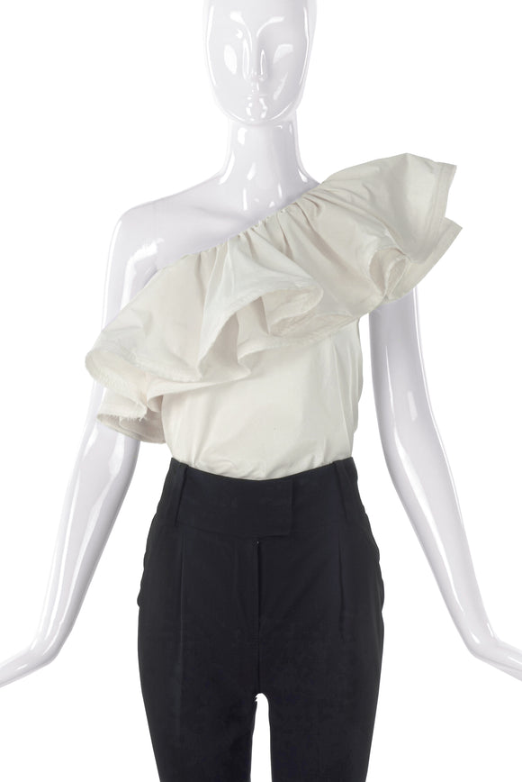 Lanvin White One Shoulder Ruffle Top