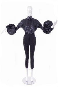 Boudicca Black Shine "Trash Bag" Shirt Blouse with Sculptural Balloon Sleeve FW2005