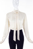 Balenciaga Ivory Wrinkle Silk Button-Up Bow Blouse