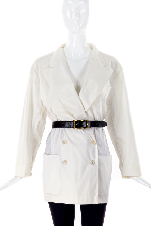 Miu Miu White Big Lapel Cotton Nylon Suit Blazer - BOUTIQUE PURCHASE PRICE