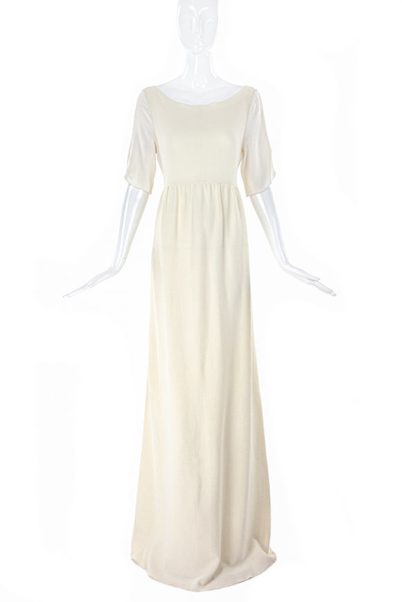 Roksanda Ivory Crepe Wool Long Dress with White Silk Sleeves.