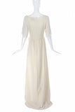 Roksanda Ivory Crepe Wool Long Dress with White Silk Sleeves.