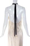 Margiela Ivory Satin Low Back Dress Gown with Halter Ribbon Tie