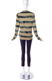 Junya Watanabe Gold Lurex and Tie-dye Green Stripe Cardigan with Antique Gold Safety Pin Details