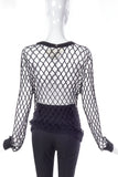 Ann-Sofie Back Loose Fit Fishnet Top in Black with Minimal Chic Glitter Effect