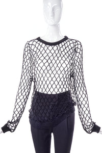 Ann-Sofie Back Loose Fit Fishnet Top in Black with Minimal Chic Glitter Effect