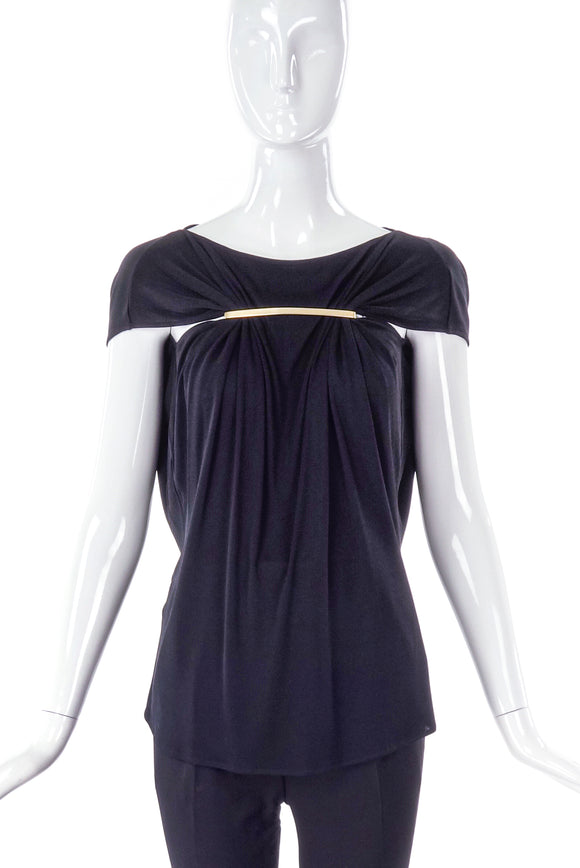 Maison Martin Margiela Black Gathered Top with Metal Bar Detail - BOUTIQUE PURCHASE PRICE