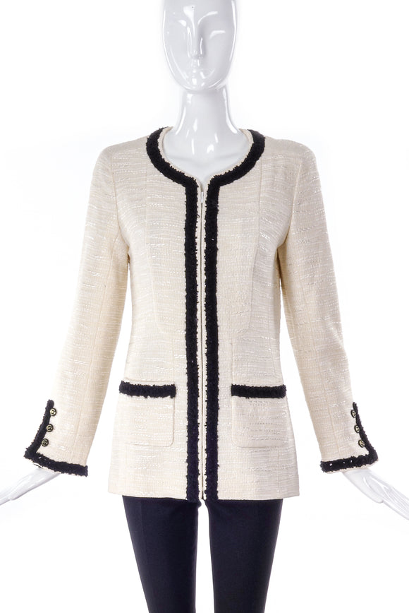 Jackets Chanel Chanel 2015 Paris-Duabi Beige, White, Ivory Tweed Cropped Jacket with Gripoix Buttons at Pockets and Sleeves