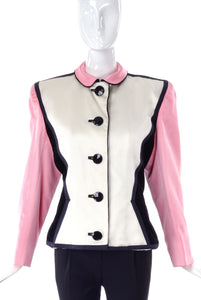 Saint Laurent Rive Gauche Pink, Black and White Satin Colorblock Jacket 1988 - BOUTIQUE PURCHASE PRICE