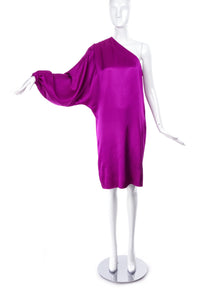 Christian Dior Magenta Pink One Sleeve Satin Dress
