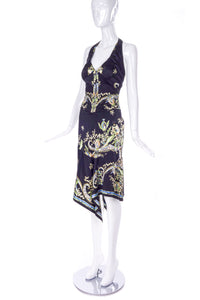 Roberto Cavalli Black Chinoiserie Floral Metallic Print Corset Dress Gown