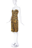 Vicky Tiel Yellow Leopard Silk Sweetheart Neckline Corset Dress