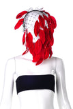 Vintage Black Net Veil with Red Feathers - Blue Version available as well.