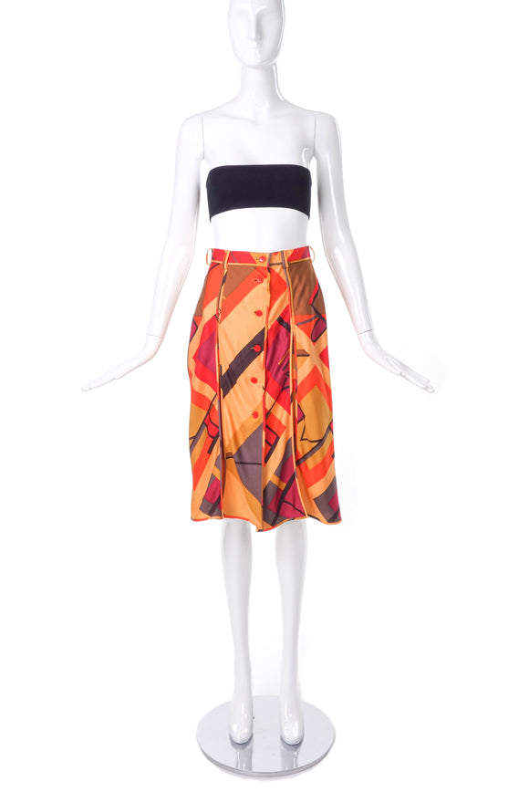 Fendi Geometric Print Pleated Silk A-line Skirt - BOUTIQUE PURCHASE PRICE