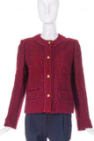 Chanel Burgundy Classic Tweed Jacket with Gold Lion Buttons - BOUTIQUE PURCHASE PRICE