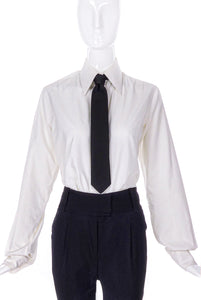Yves Saint Laurent White YSL Embroidered Logo Button Up Shirt / Textured Black Men's Tie