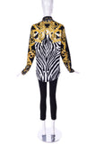 Versace Black & White Graphic Leopard / Zebra and Gold Baroque Print Shirt